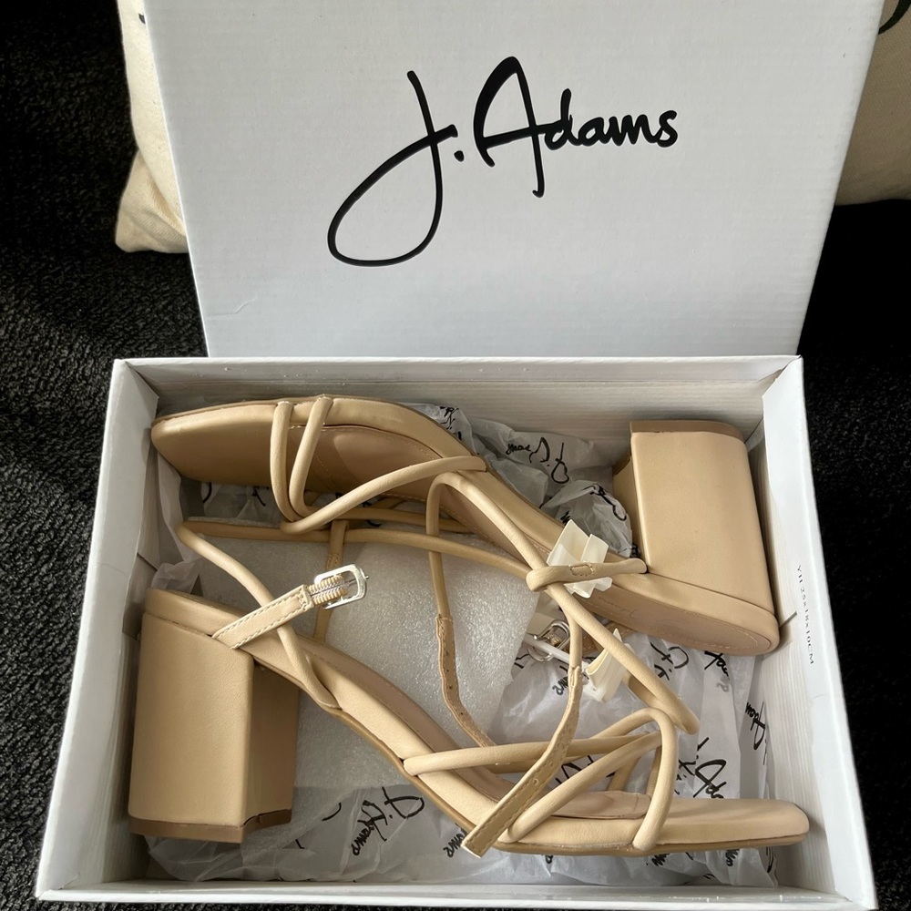 Brand new nude, faux leather, strappy block heels!